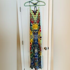 Tropical Geo-Print Maxi Dress in Yellow & Blue